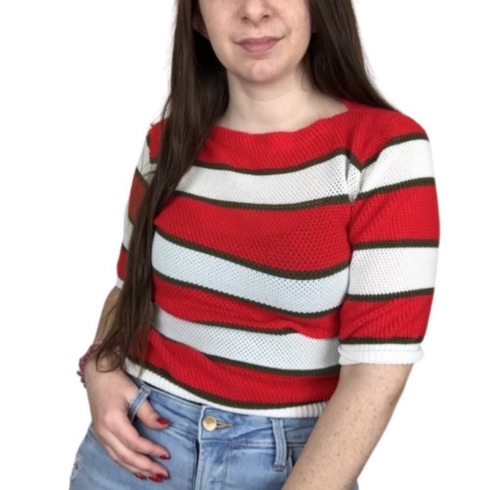 Vintage hygrade knit striped sweater top retro where’s Waldo